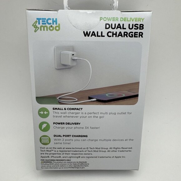 tech mod 20w dual usb wall charger White GR59 - Picture 3 of 5